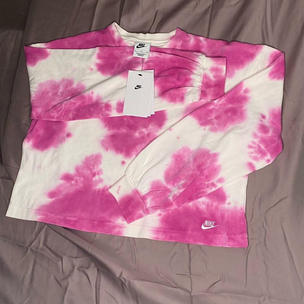Nike Pink and White Tie-Dye Crewneck